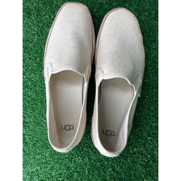 UGG Bren Loafer Shoe Sz 8.5 Fabric Cream White Woven Fabric Fashion Sneaker Flat - Picture 6 of 8